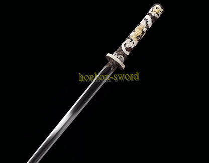Japanisches Samurai-Schwert Katana aus schwarzem gefaltetem Stahl, Full Tang, handgefertigt, scharfe Klinge, schwarz 