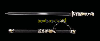 Japanisches Samurai-Schwert Katana aus schwarzem gefaltetem Stahl, Full Tang, handgefertigt, scharfe Klinge, schwarz 