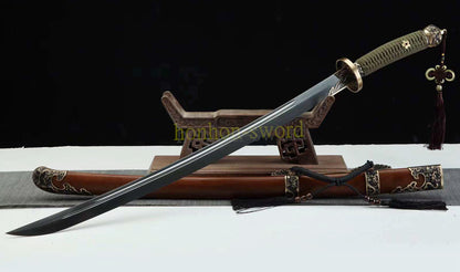 Épée de samouraï japonaise en acier plié noir, katana, lame tranchante faite à la main, noire 