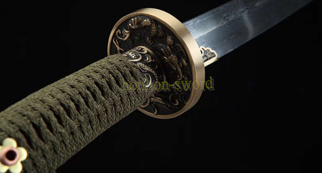 Épée de samouraï japonaise en acier plié noir, katana, lame tranchante faite à la main, noire 