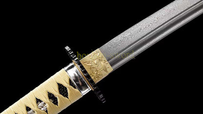 Japanisches Samurai-Schwert Katana aus schwarzem gefaltetem Stahl, Full Tang, handgefertigt, scharfe Klinge, schwarz 