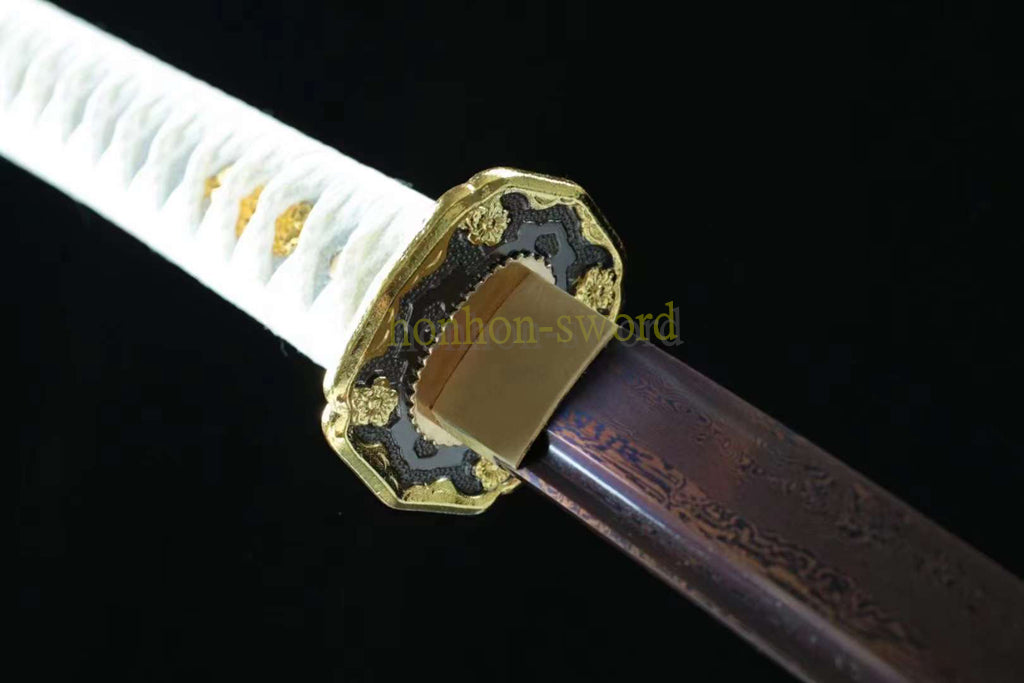 Japanisches Samurai-Schwert Katana aus schwarzem gefaltetem Stahl, Full Tang, handgefertigt, scharfe Klinge, schwarz 