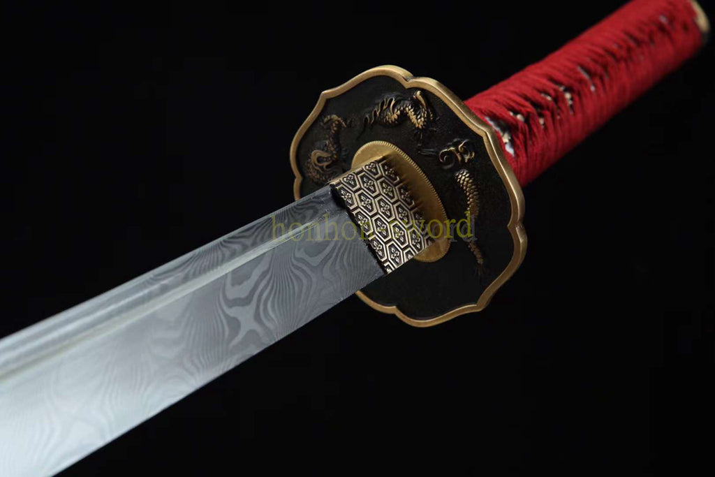 Japanisches Samurai-Schwert Katana aus schwarzem gefaltetem Stahl, Full Tang, handgefertigt, scharfe Klinge, schwarz 