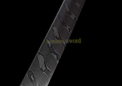 Japanisches Samurai-Schwert Katana aus schwarzem gefaltetem Stahl, Full Tang, handgefertigt, scharfe Klinge, schwarz 