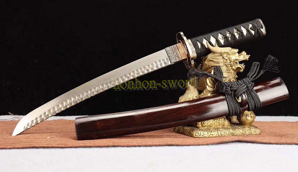 20" Damaskus gefalteter Stahl Tanto japanisches Samurai-Kurzschwert Shirasaya schwarzes Holz 