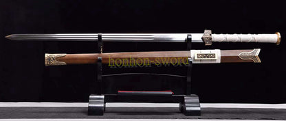 Damascus Folded Steel HanJian 汉剑 Chinese Jian Sword Sharp Rosewood Sheath