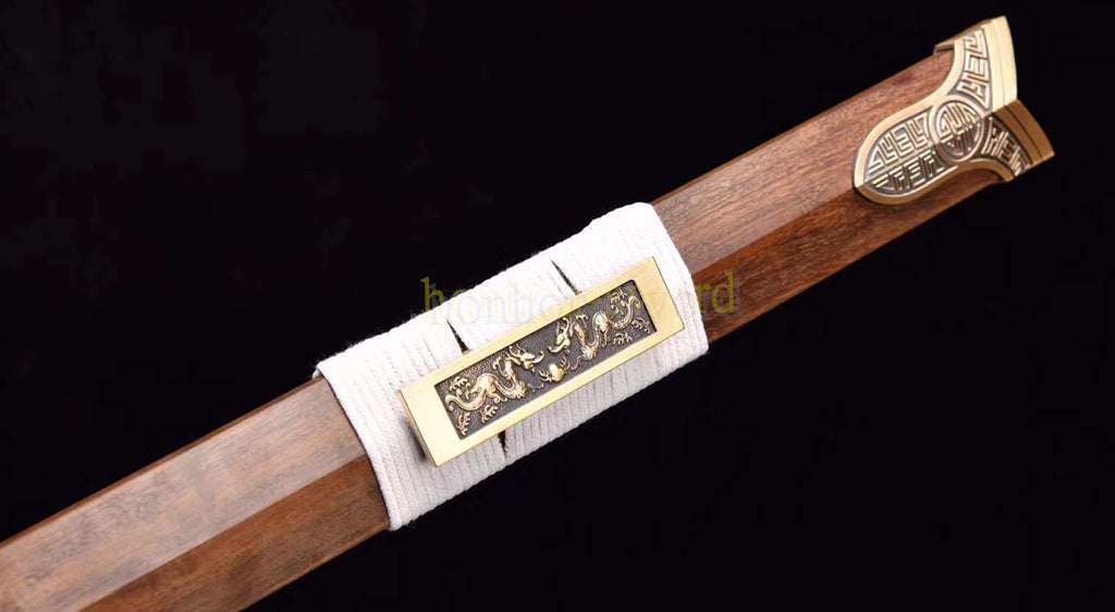 Damascus Folded Steel HanJian 汉剑 Chinese Jian Sword Sharp Rosewood Sheath