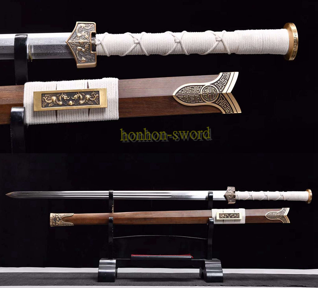 Damascus Folded Steel HanJian 汉剑 Chinese Jian Sword Sharp Rosewood Sheath