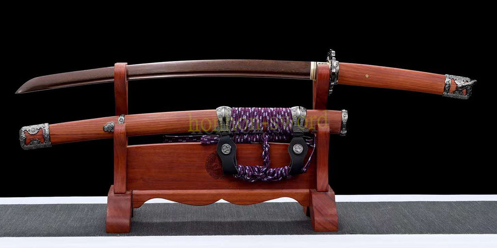 Japanisches Samurai-Schwert Katana aus schwarzem gefaltetem Stahl, Full Tang, handgefertigt, scharfe Klinge, schwarz 