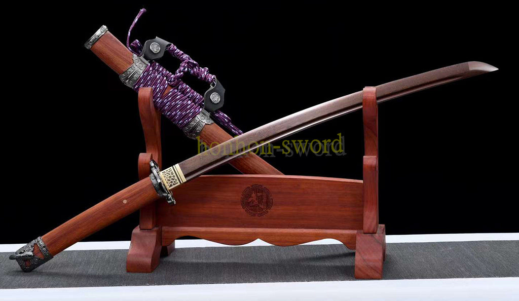 Japanisches Samurai-Schwert Katana aus schwarzem gefaltetem Stahl, Full Tang, handgefertigt, scharfe Klinge, schwarz 