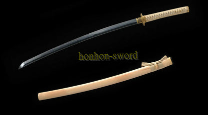 Épée de samouraï japonaise en acier plié noir, katana, lame tranchante faite à la main, noire 