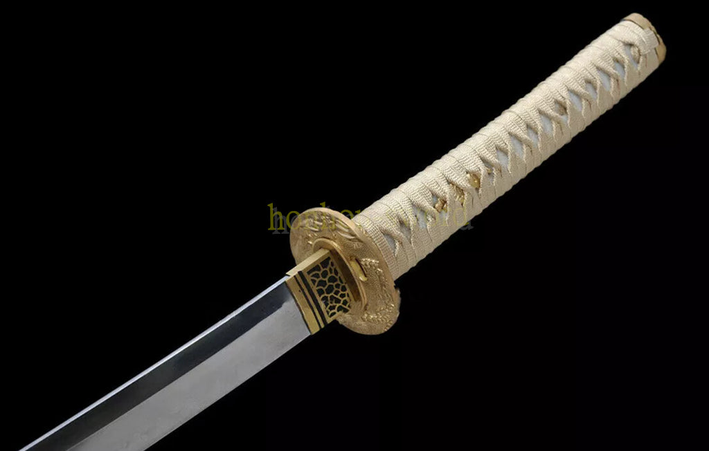 Épée de samouraï japonaise en acier plié noir, katana, lame tranchante faite à la main, noire 