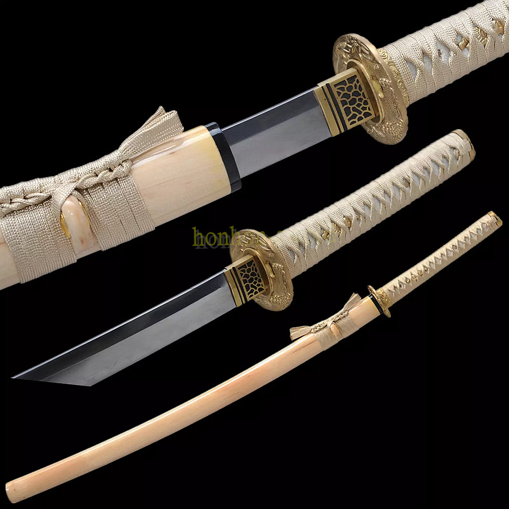 Épée de samouraï japonaise en acier plié noir, katana, lame tranchante faite à la main, noire 