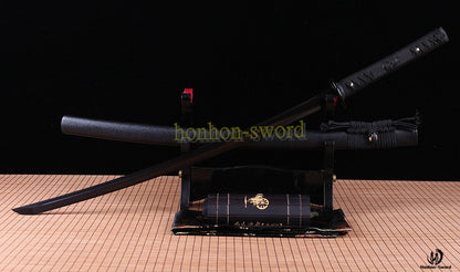 Black Folded Steel Japanese Samurai Sword katana Full Tang Handmade Sharp Blade Black