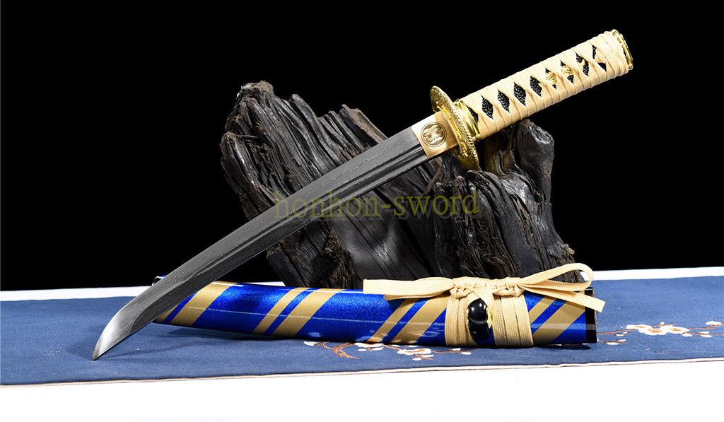 20" Damaskus gefalteter Stahl Tanto japanisches Samurai-Kurzschwert Shirasaya schwarzes Holz 