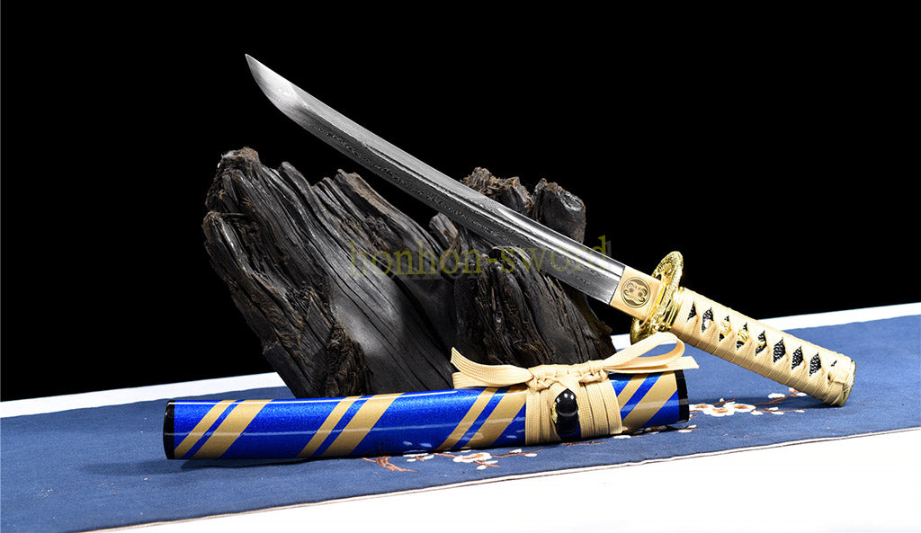 20" Damaskus gefalteter Stahl Tanto japanisches Samurai-Kurzschwert Shirasaya schwarzes Holz 