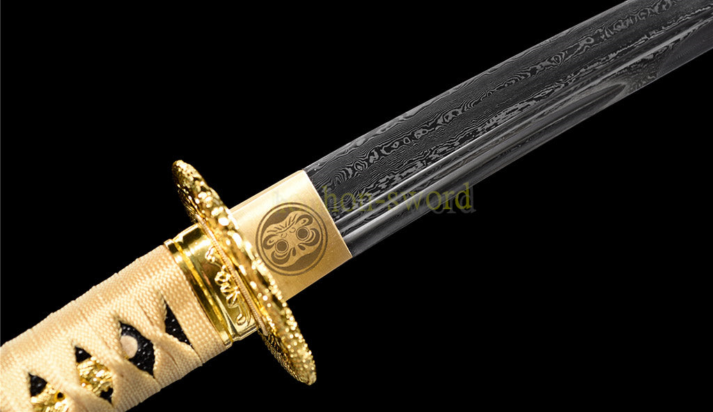 20" Damaskus gefalteter Stahl Tanto japanisches Samurai-Kurzschwert Shirasaya schwarzes Holz 