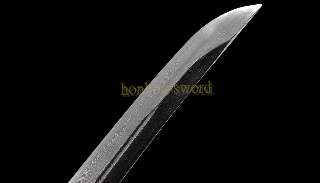 20" Damaskus gefalteter Stahl Tanto japanisches Samurai-Kurzschwert Shirasaya schwarzes Holz 