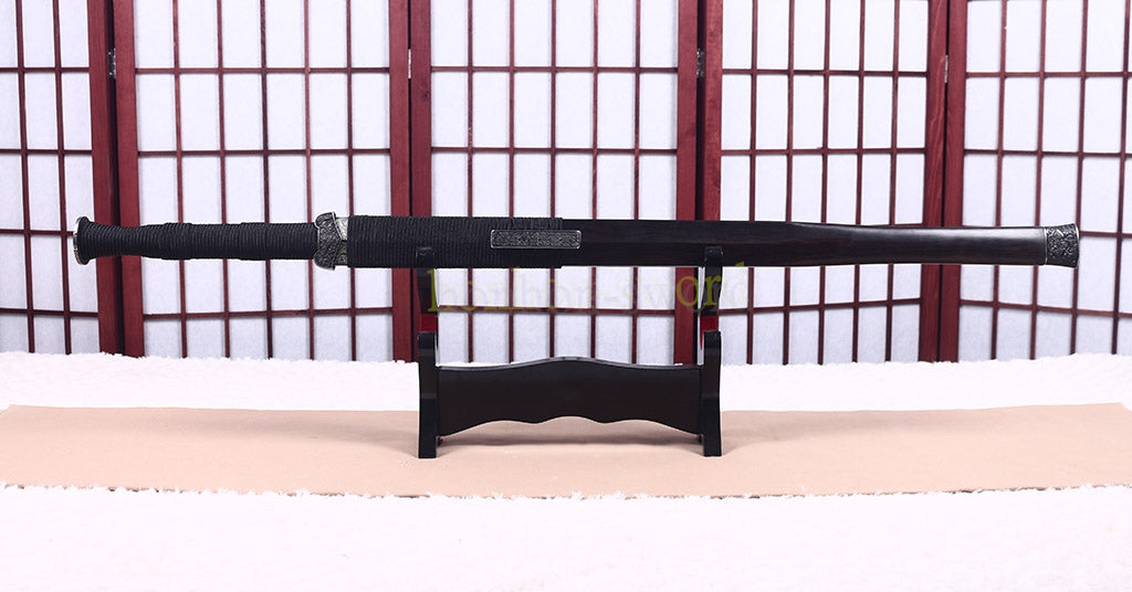 Damascus Folded Steel HanJian 汉剑 Chinese Jian Sword Sharp Ebony Sheath Iron Fittings