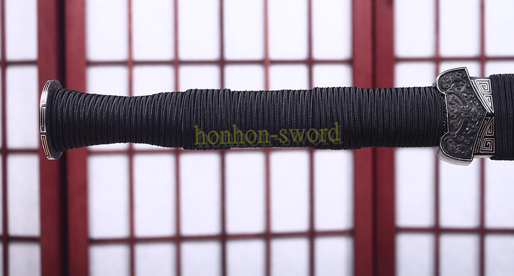 Damascus Folded Steel HanJian 汉剑 Chinese Jian Sword Sharp Ebony Sheath Iron Fittings