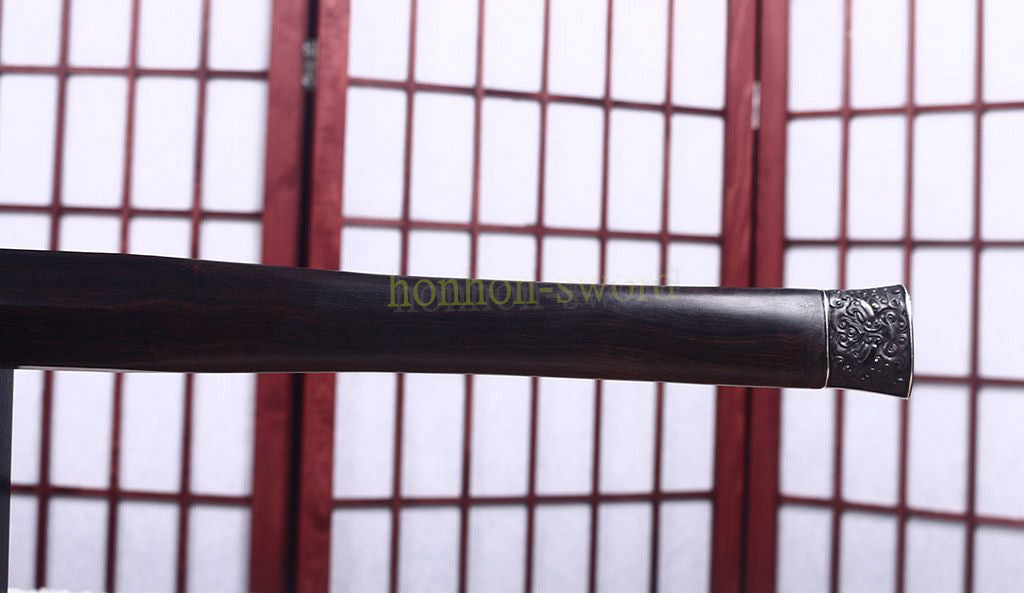 Damascus Folded Steel HanJian 汉剑 Chinese Jian Sword Sharp Ebony Sheath Iron Fittings