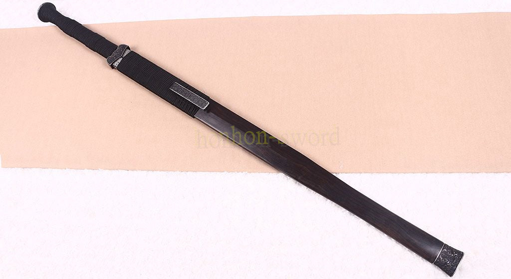 Damascus Folded Steel HanJian 汉剑 Chinese Jian Sword Sharp Ebony Sheath Iron Fittings