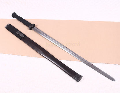 Damascus Folded Steel HanJian 汉剑 Chinese Jian Sword Sharp Ebony Sheath Iron Fittings
