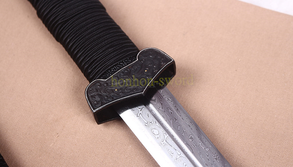 Damascus Folded Steel HanJian 汉剑 Chinese Jian Sword Sharp Ebony Sheath Iron Fittings