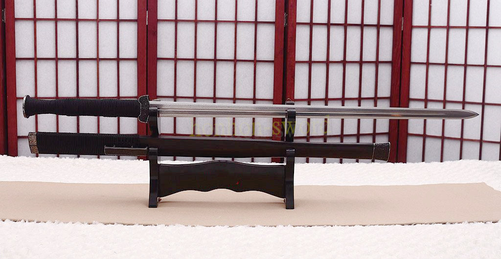 Damascus Folded Steel HanJian 汉剑 Chinese Jian Sword Sharp Ebony Sheath Iron Fittings