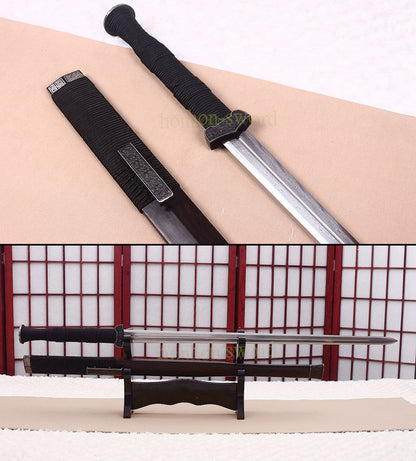 Damascus Folded Steel HanJian 汉剑 Chinese Jian Sword Sharp Ebony Sheath Iron Fittings