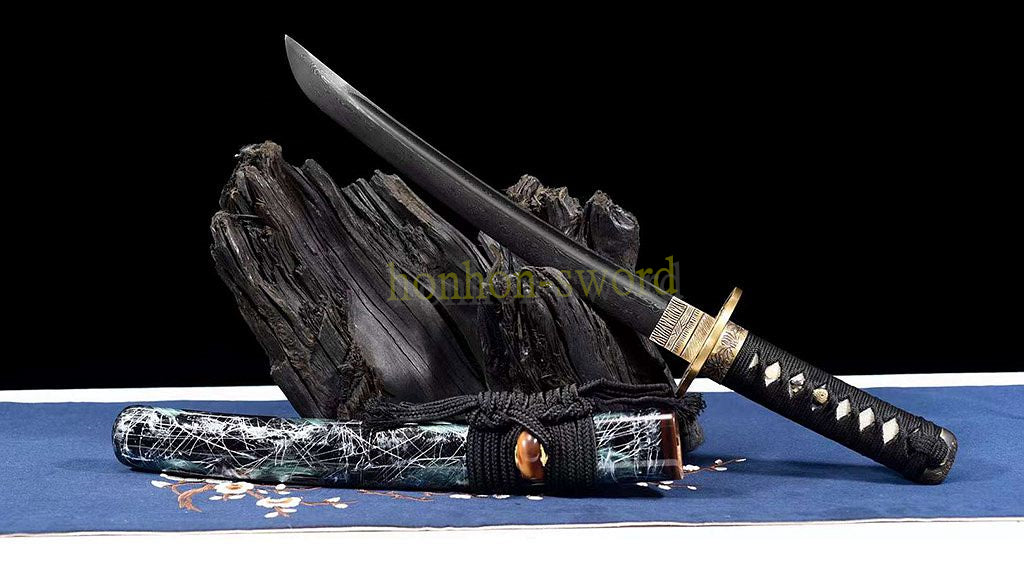 20" Damaskus gefalteter Stahl Tanto japanisches Samurai-Kurzschwert Shirasaya schwarzes Holz 