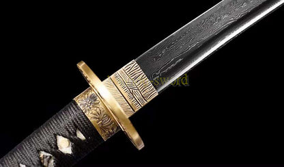 20" Damaskus gefalteter Stahl Tanto japanisches Samurai-Kurzschwert Shirasaya schwarzes Holz 