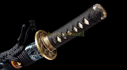 20" Damaskus gefalteter Stahl Tanto japanisches Samurai-Kurzschwert Shirasaya schwarzes Holz 