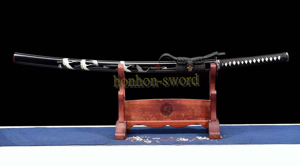 Damascus Folded Steel Katana Twisted Pattern Japanese Samurai Sword Battle Ready Black