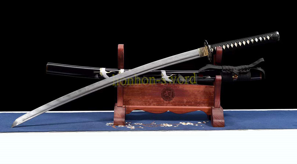 Damascus Folded Steel Katana Twisted Pattern Japanese Samurai Sword Battle Ready Black