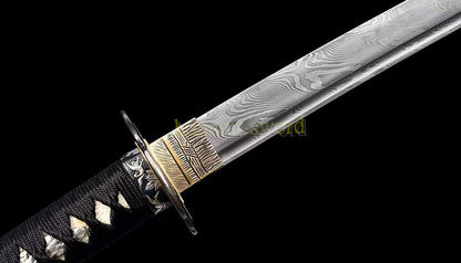 Damascus Folded Steel Katana Twisted Pattern Japanese Samurai Sword Battle Ready Black