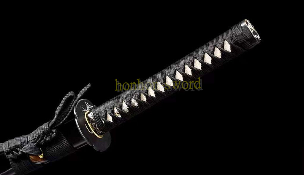 Damascus Folded Steel Katana Twisted Pattern Japanese Samurai Sword Battle Ready Black