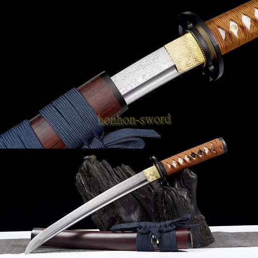 20" Damaskus gefalteter Stahl Tanto japanisches Samurai-Kurzschwert Shirasaya schwarzes Holz 