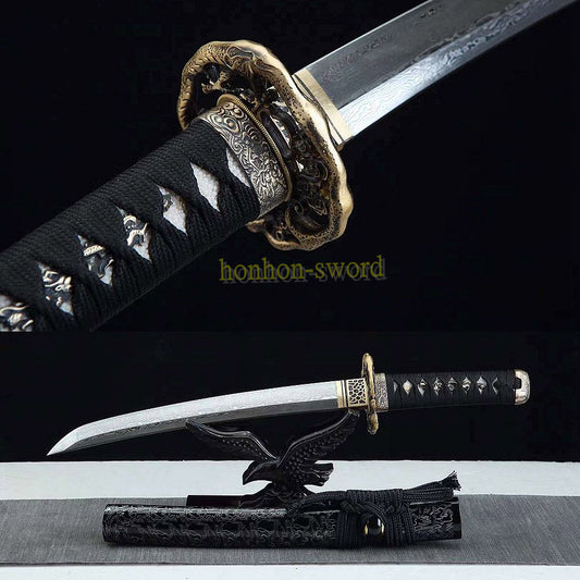 20" Damaskus gefalteter Stahl Tanto japanisches Samurai-Kurzschwert Shirasaya schwarzes Holz 