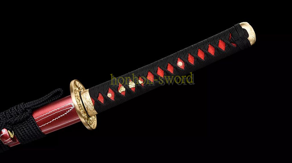 Damascus Folded Steel Blue Blade Katana Japanese Samurai Sword Full Tang Red