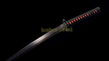 Damascus Folded Steel Blue Blade Katana Japanese Samurai Sword Full Tang Red