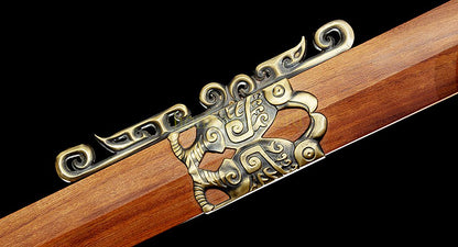 Damascus Folded Steel HanJian 汉剑 Chinese Jian Sword Sharp Rosewood Sheath