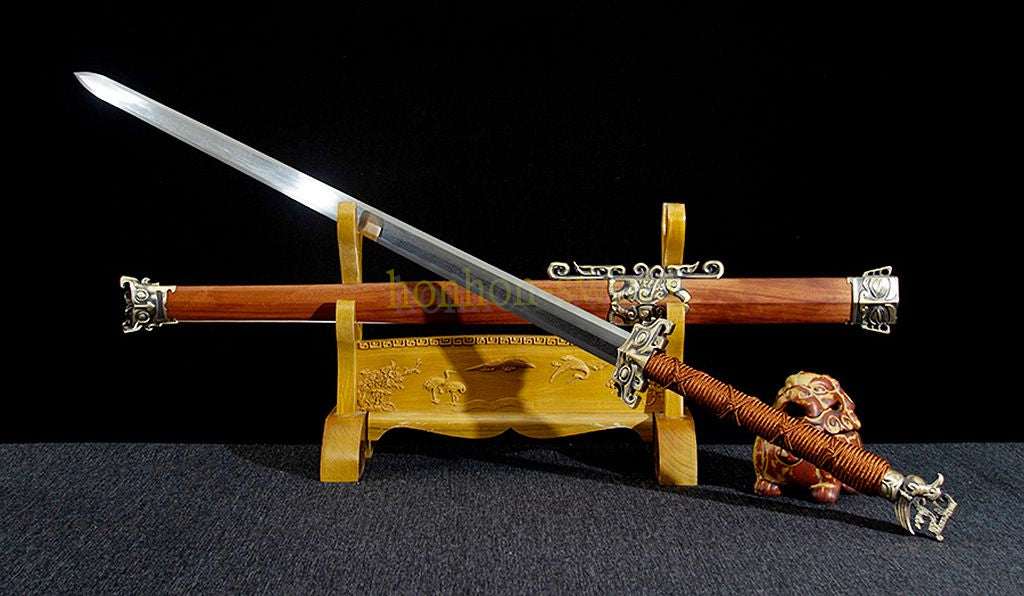 Damascus Folded Steel HanJian 汉剑 Chinese Jian Sword Sharp Rosewood Sheath