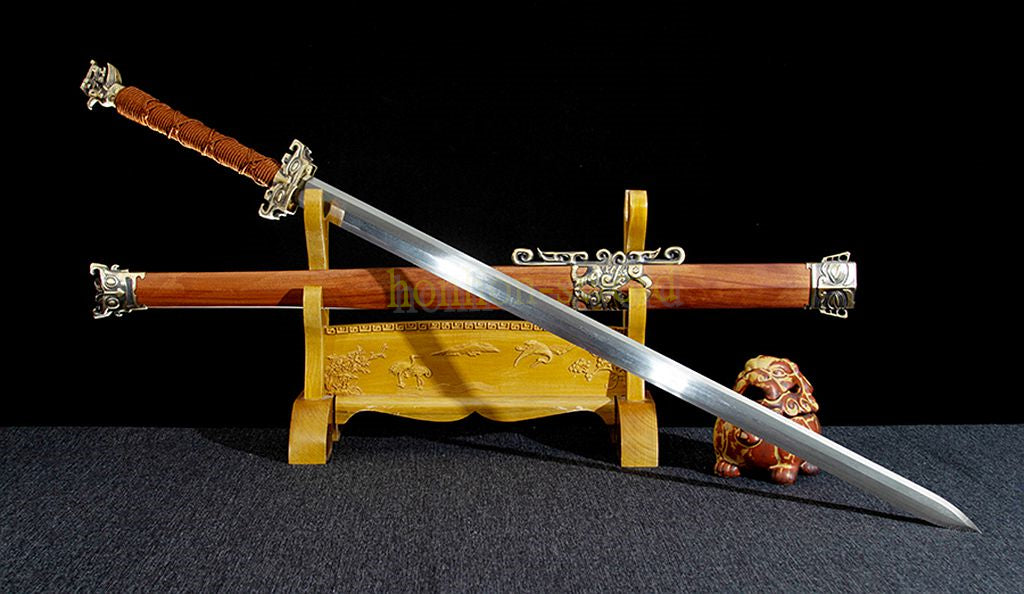 Damascus Folded Steel HanJian 汉剑 Chinese Jian Sword Sharp Rosewood Sheath