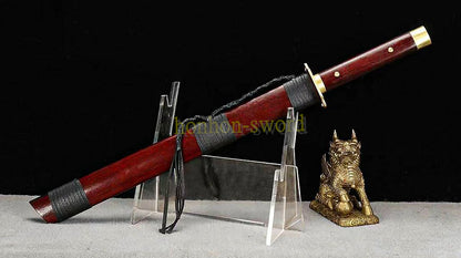 Handgeschmiedetes japanisches Samurai-Schwert Katana aus Damaszener-Faltstahl, scharf, ganz in Schwarz 