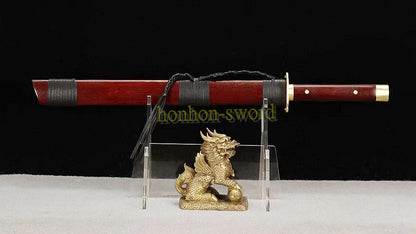 Handgeschmiedetes japanisches Samurai-Schwert Katana aus Damaszener-Faltstahl, scharf, ganz in Schwarz 