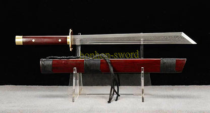 Handgeschmiedetes japanisches Samurai-Schwert Katana aus Damaszener-Faltstahl, scharf, ganz in Schwarz 