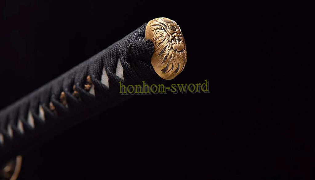 Damascus Folded Steel Katana Japanese Samurai Sword Full Tang Black Rattan Saya