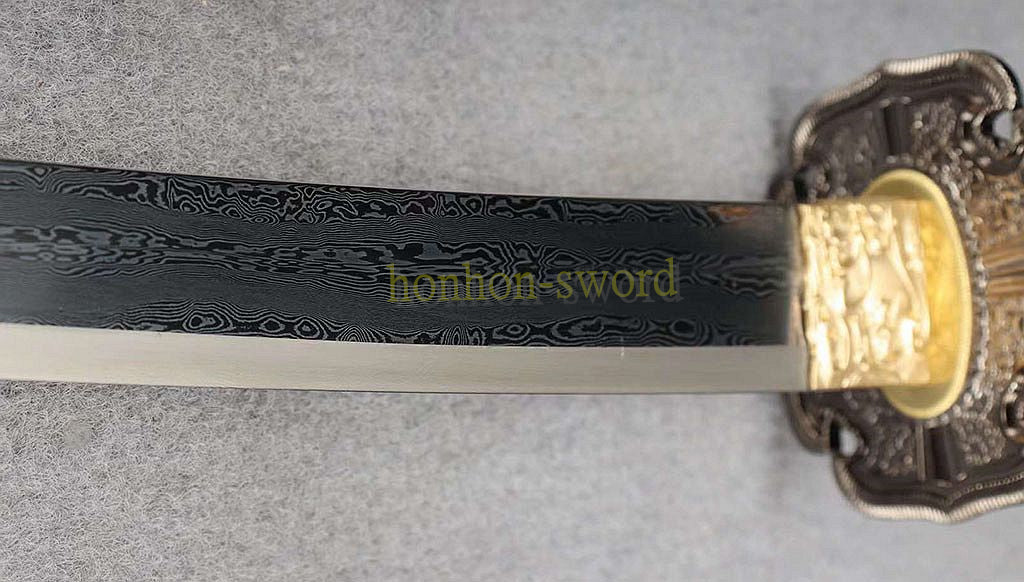 Japanisches Samurai-Schwert Katana aus schwarzem gefaltetem Stahl, Full Tang, handgefertigt, scharfe Klinge, schwarz 