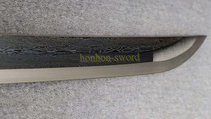 Japanisches Samurai-Schwert Katana aus schwarzem gefaltetem Stahl, Full Tang, handgefertigt, scharfe Klinge, schwarz 